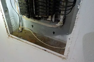 Water found leaking into electrical panel
